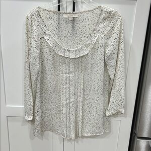 LOFT Cream Blouse with Black Dots